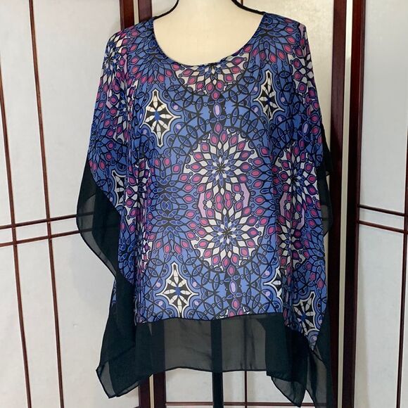 Talbots sheer scarf blouse in purple/blue and pink - Picture 1 of 5